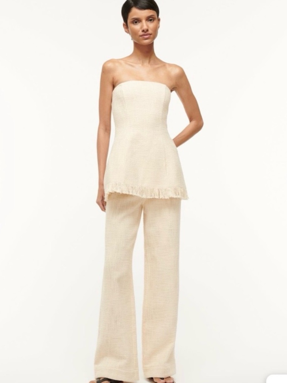 STAUD Silvia Strapless Top & Grayson Wide Leg Pants Tweed Set